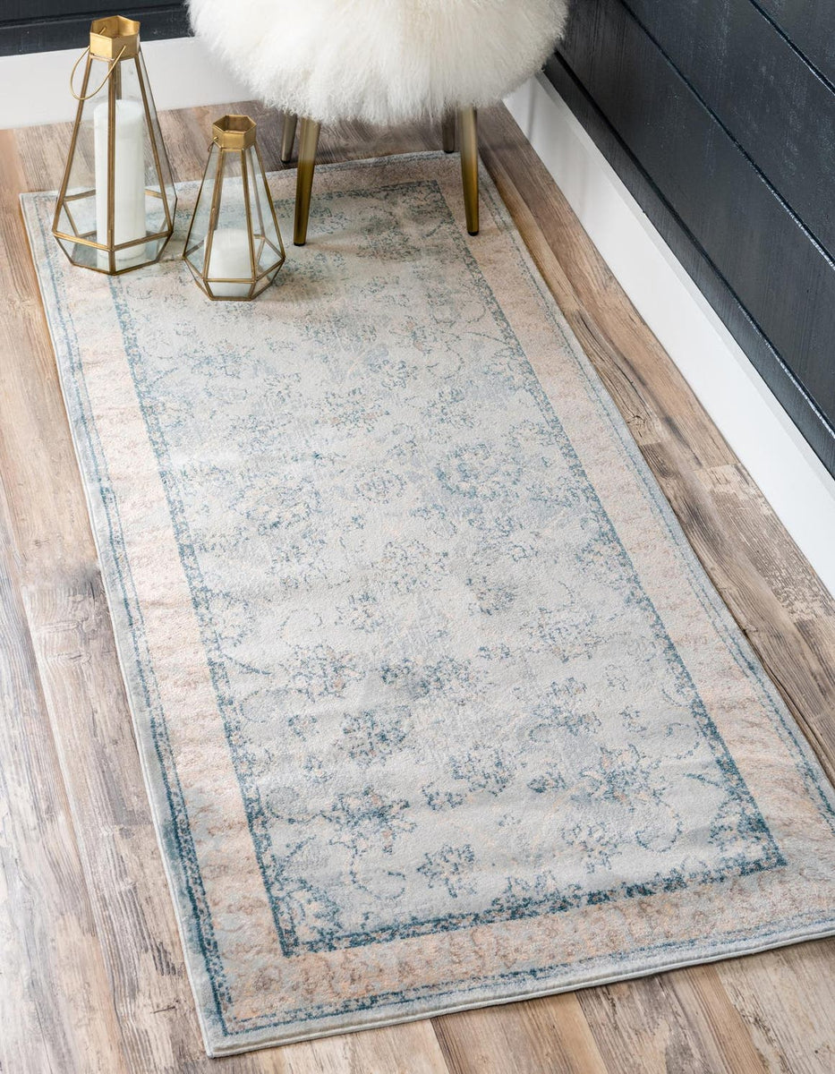Light Blue 2' 7 x 10' Paris Runner Area Rug Distressed Vintage Style E ...
