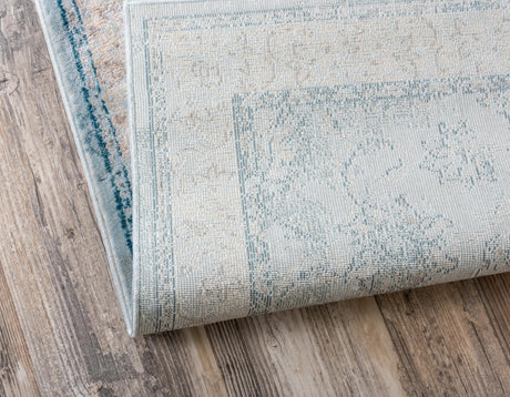 Light Blue 2' 7 x 6' 1 Paris Runner Area Rug Distressed Vintage Style Easy-Clean Carpet for Living Rooms, Kitchen, Bedrooms, Office, Dorms for Sale at Rug Engine