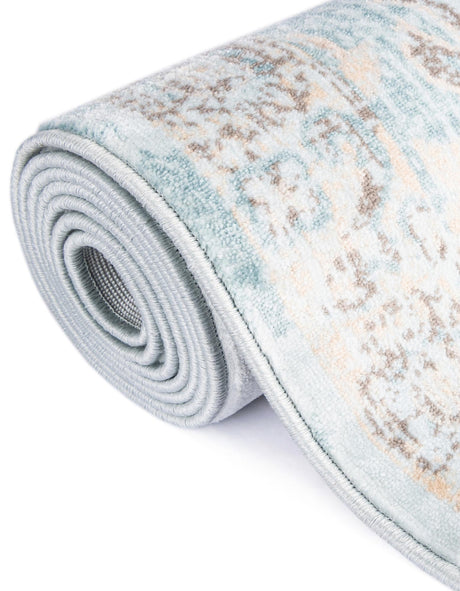 Light Blue 6' 1 x 6' 1 Paris Round Area Rug Distressed Vintage Style Easy-Clean Carpet for Living Rooms, Kitchen, Bedrooms, Office, Dorms for Sale at Rug Engine