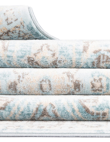 Light Blue 6' 1 x 6' 1 Paris Round Area Rug Distressed Vintage Style Easy-Clean Carpet for Living Rooms, Kitchen, Bedrooms, Office, Dorms for Sale at Rug Engine