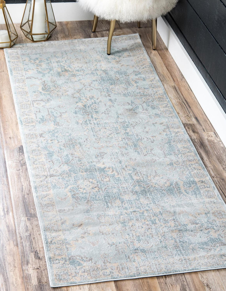 Light Blue 3' x 6' 1 Paris Runner Area Rug Distressed Vintage Style Ea ...