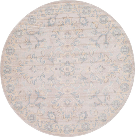 Gray 6' 1 x 6' 1 Paris Round Area Rug Distressed Vintage Style Easy-Clean Carpet for Living Rooms, Kitchen, Bedrooms, Office, Dorms for Sale at Rug Engine