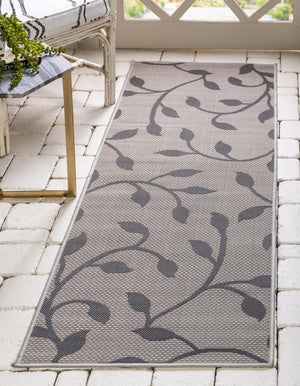 Gray 2' 2 x 6' 1 Outdoor Botanical Runner Area Rug Weather Resistant for Patio, Deck, Terrace, Balcony, Porch