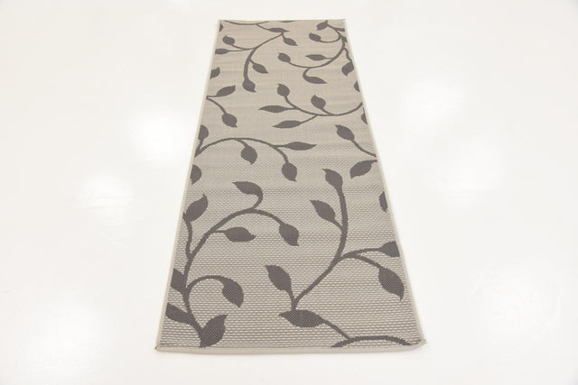 Gray 2' 2 x 6' 1 Outdoor Botanical Runner Area Rug Weather Resistant for Patio, Deck, Terrace, Balcony, Porch