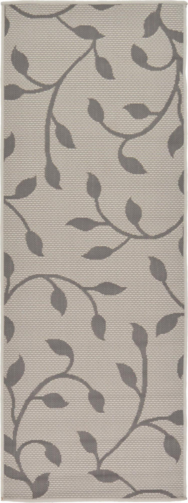 Gray 2' 2 x 6' 1 Outdoor Botanical Runner Area Rug Weather Resistant for Patio, Deck, Terrace, Balcony, Porch