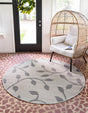 Gray 6' 1 x 6' 1 Outdoor Botanical Round Rug