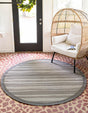 Gray 6' 1 x 6' 1 Outdoor Border Round Area Rug Weather Resistant for Patio, Deck, Terrace, Balcony, Porch 100% Polypropylene Classic Bordered Carpet for Sale at Rug Engine