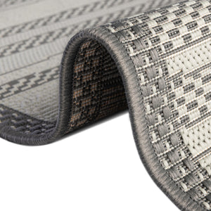 Gray 6' 1 x 6' 1 Outdoor Border Round Area Rug Weather Resistant for Patio, Deck, Terrace, Balcony, Porch 100% Polypropylene Classic Bordered Carpet for Sale at Rug Engine