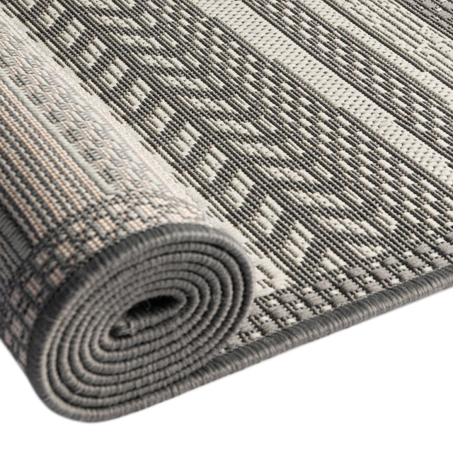 Gray 6' 1 x 6' 1 Outdoor Border Round Area Rug Weather Resistant for Patio, Deck, Terrace, Balcony, Porch 100% Polypropylene Classic Bordered Carpet for Sale at Rug Engine