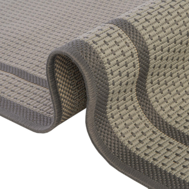 Gray 6' 1 x 6' 1 Outdoor Border Round Area Rug Weather Resistant for Patio, Deck, Terrace, Balcony, Porch
