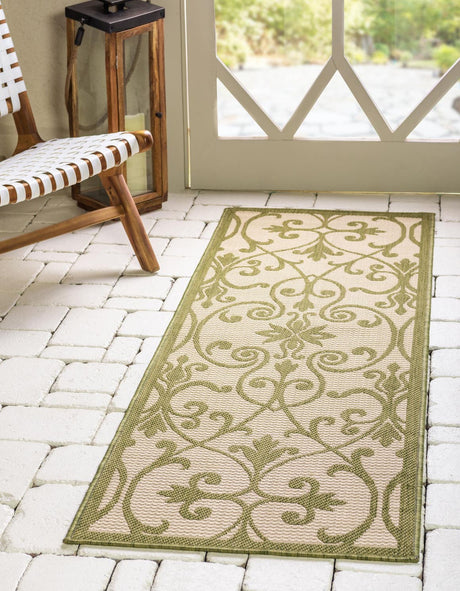 Green 2' 2 x 6' 1 Outdoor Botanical Runner Rug