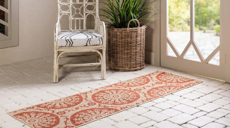 Terracotta 2' 2 x 6' Outdoor Botanical Runner Area Rug Weather Resistant for Patio, Deck, Terrace, Balcony, Porch