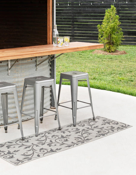 Gray 2' 2 x 6' 1 Outdoor Botanical Runner Area Rug Weather Resistant for Patio, Deck, Terrace, Balcony, Porch