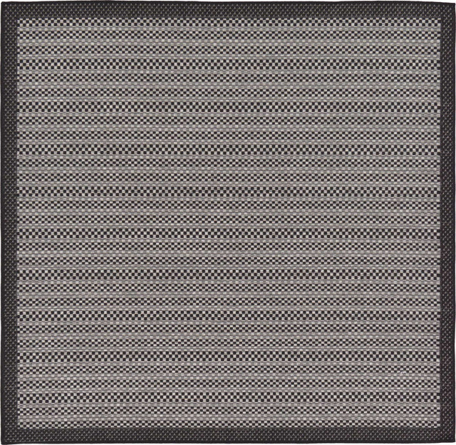 Gray 6' 1 x 6' 1 Outdoor Border Square Area Rug Weather Resistant for Patio, Deck, Terrace, Balcony, Porch