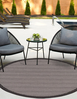 Gray 6' 1 x 6' 1 Outdoor Border Round Area Rug Weather Resistant for Patio, Deck, Terrace, Balcony, Porch