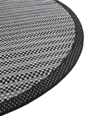 Gray 6' 1 x 6' 1 Outdoor Border Round Area Rug Weather Resistant for Patio, Deck, Terrace, Balcony, Porch
