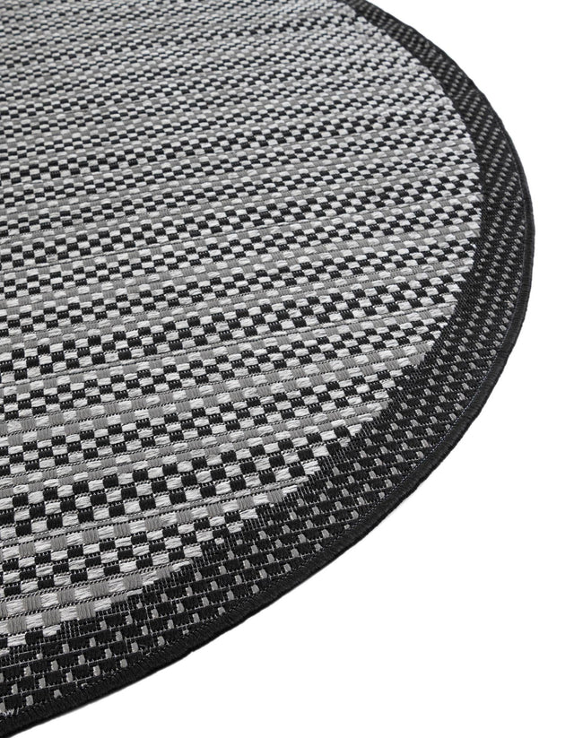 Gray 6' 1 x 6' 1 Outdoor Border Round Area Rug Weather Resistant for Patio, Deck, Terrace, Balcony, Porch