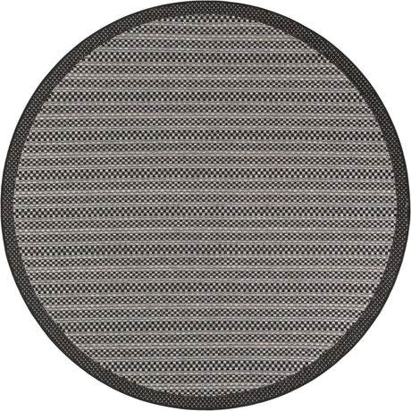 Gray 6' 1 x 6' 1 Outdoor Border Round Area Rug Weather Resistant for Patio, Deck, Terrace, Balcony, Porch