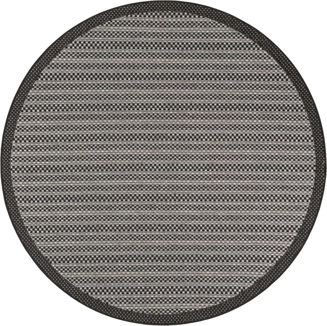 Gray 6' 1 x 6' 1 Outdoor Border Round Area Rug Weather Resistant for Patio, Deck, Terrace, Balcony, Porch