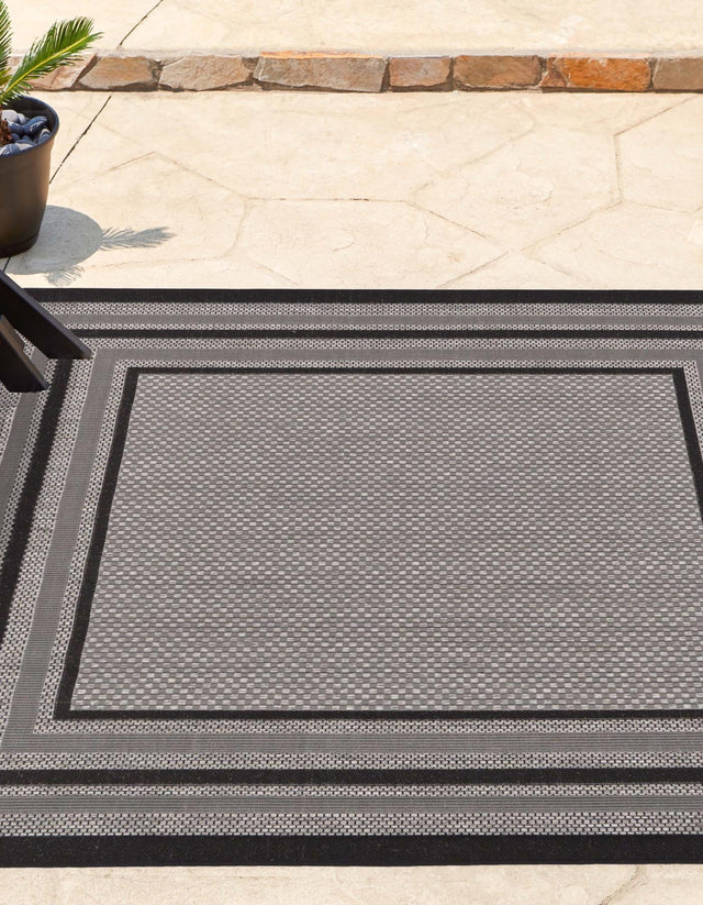 Gray 5' 3 x 5' 3 Outdoor Border Square Area Rug Weather Resistant for Patio, Deck, Terrace, Balcony, Porch 100% Polypropylene Classic Bordered Carpet for Sale at Rug Engine