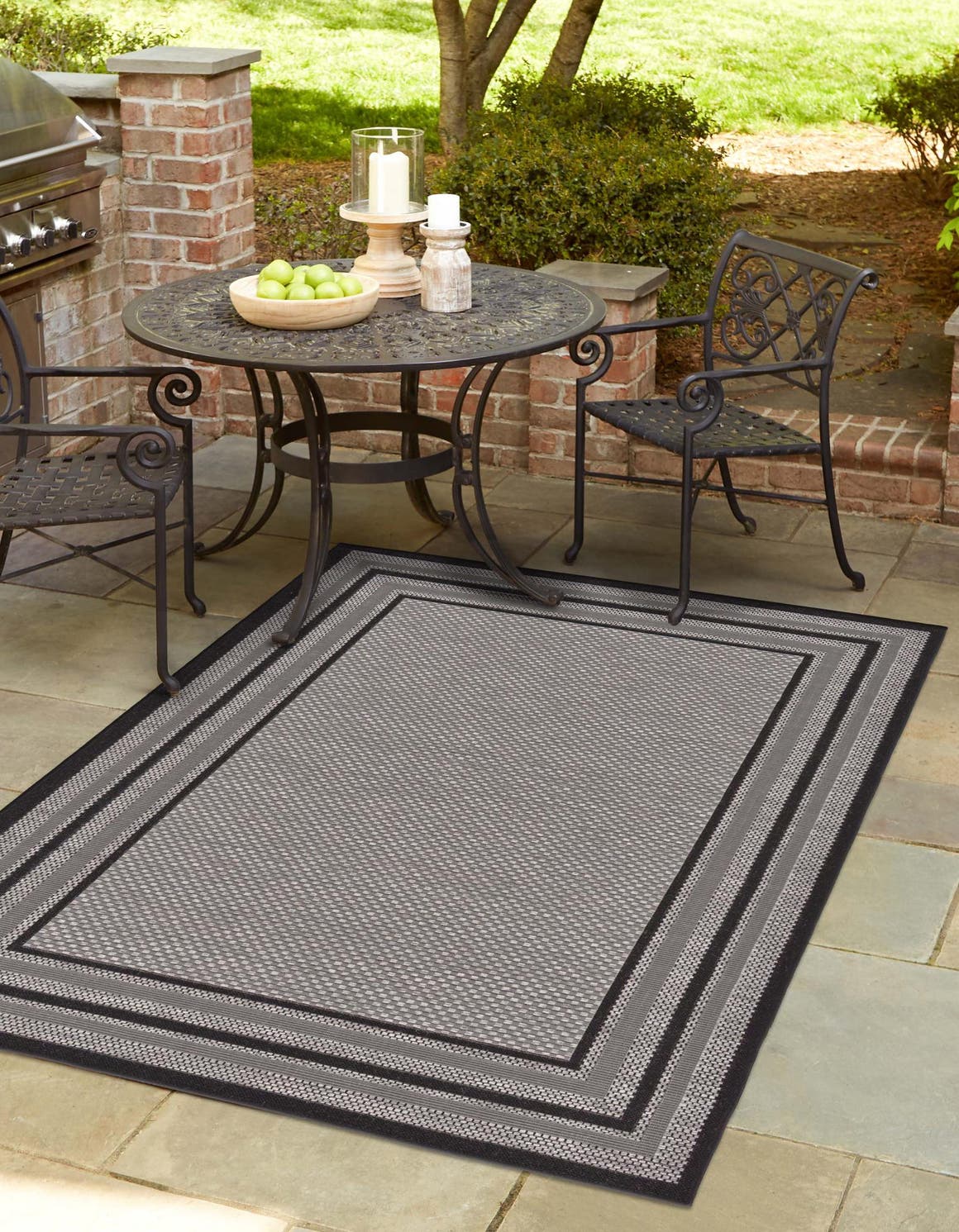 Gray 2' 2 x 3' Outdoor Border Rectangle Area Rug Weather Resistant for Patio, Deck, Terrace, Balcony, Porch 100% Polypropylene Classic Bordered Carpet for Sale at Rug Engine