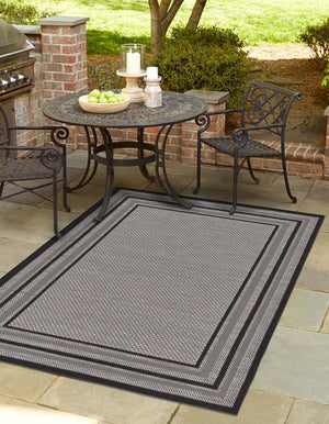 Gray 5' 3 x 8' Outdoor Border Rectangle Area Rug Weather Resistant for Patio, Deck, Terrace, Balcony, Porch 100% Polypropylene Classic Bordered Carpet for Sale at Rug Engine