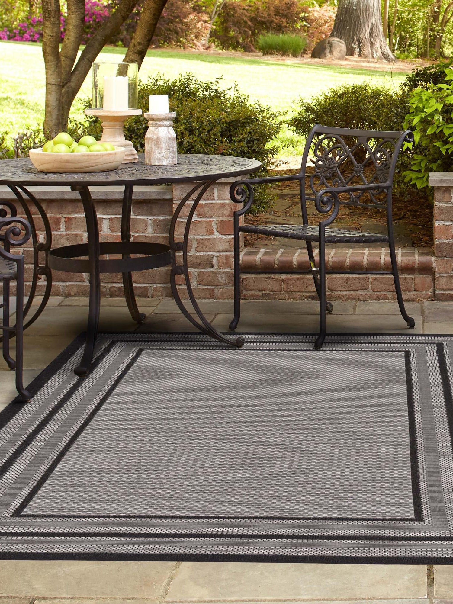 Gray 3' 3 x 5' Outdoor Border Rectangle Area Rug Weather Resistant for Patio, Deck, Terrace, Balcony, Porch