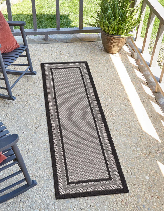 Gray 2' x 8' Outdoor Border Runner Area Rug Weather Resistant for Patio, Deck, Terrace, Balcony, Porch 100% Polypropylene Classic Bordered Carpet for Sale at Rug Engine