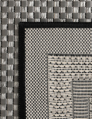 Gray 2' x 8' Outdoor Border Runner Area Rug Weather Resistant for Patio, Deck, Terrace, Balcony, Porch 100% Polypropylene Classic Bordered Carpet for Sale at Rug Engine