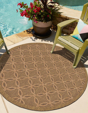 Light Brown 6' x 6' Outdoor Trellis Round Rug