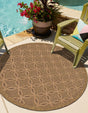Light Brown 6' x 6' Outdoor Trellis Round Rug