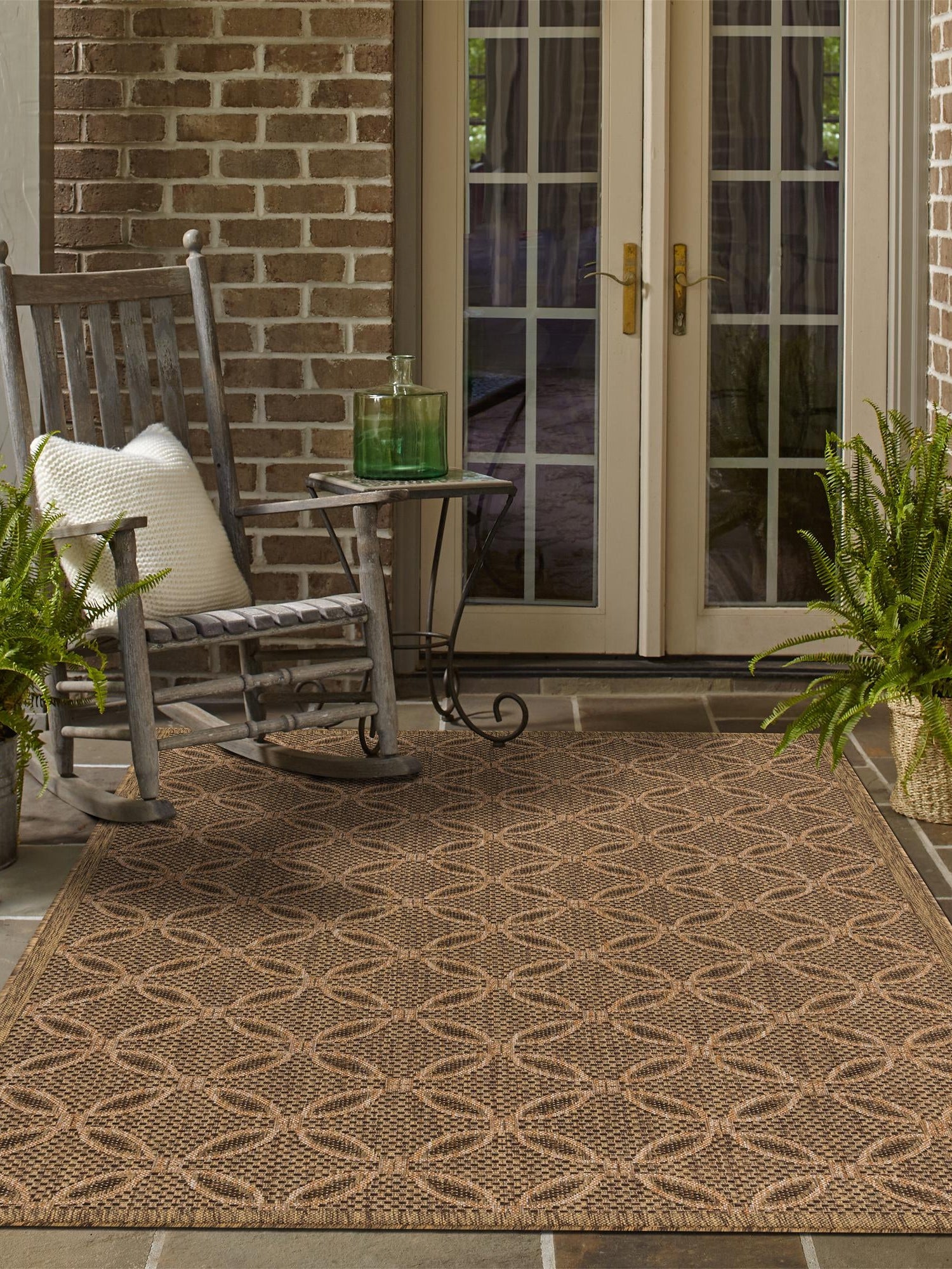 Light Brown 2' 2 x 3' 1 Outdoor Trellis Rectangle Area Rug Weather Resistant for Patio, Deck, Terrace, Balcony, Porch Geometric Design Water Safe Outside Carpet for Sale at Rug Engine