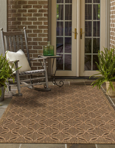 Light Brown 2' 2 x 3' 1 Outdoor Trellis Rectangle Area Rug Weather Resistant for Patio, Deck, Terrace, Balcony, Porch Geometric Design Water Safe Outside Carpet for Sale at Rug Engine