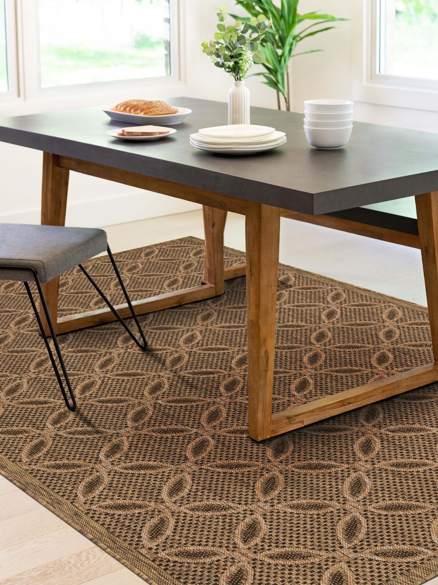 Light Brown 5' 3 x 8' Outdoor Trellis Rectangle Area Rug Weather Resistant for Patio, Deck, Terrace, Balcony, Porch Geometric Design Water Safe Outside Carpet for Sale at Rug Engine