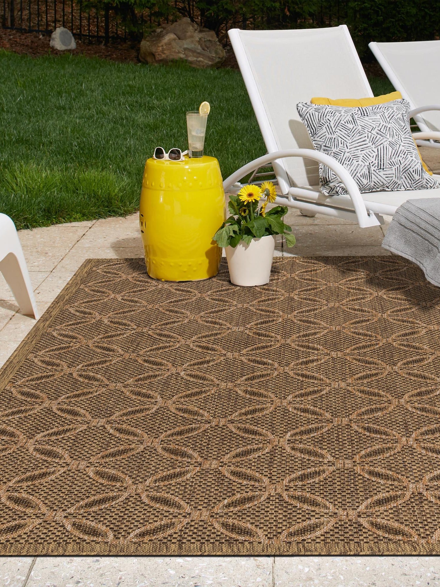 Light Brown 2' 2 x 3' 1 Outdoor Trellis Rectangle Area Rug Weather Resistant for Patio, Deck, Terrace, Balcony, Porch Geometric Design Water Safe Outside Carpet for Sale at Rug Engine