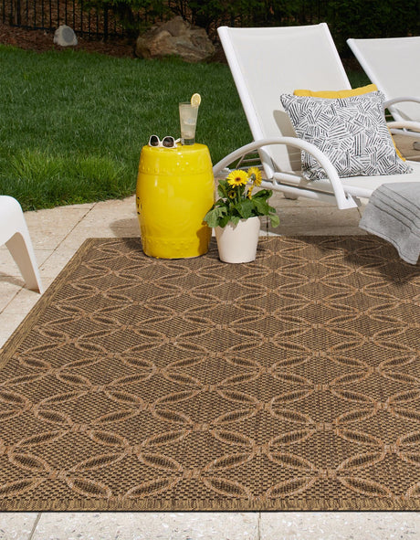 Light Brown 2' 2 x 3' 1 Outdoor Trellis Rectangle Area Rug Weather Resistant for Patio, Deck, Terrace, Balcony, Porch Geometric Design Water Safe Outside Carpet for Sale at Rug Engine