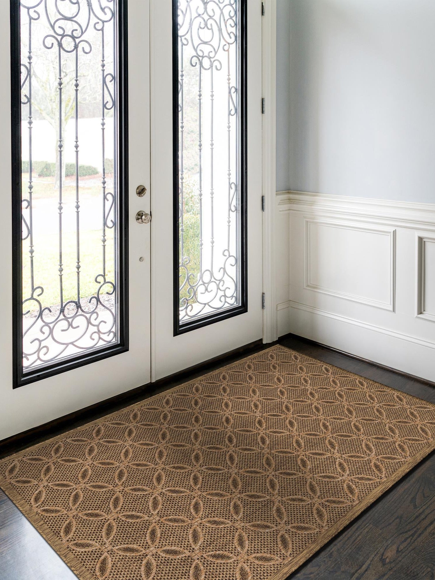 Light Brown 2' 2 x 3' 1 Outdoor Trellis Rectangle Area Rug Weather Resistant for Patio, Deck, Terrace, Balcony, Porch Geometric Design Water Safe Outside Carpet for Sale at Rug Engine