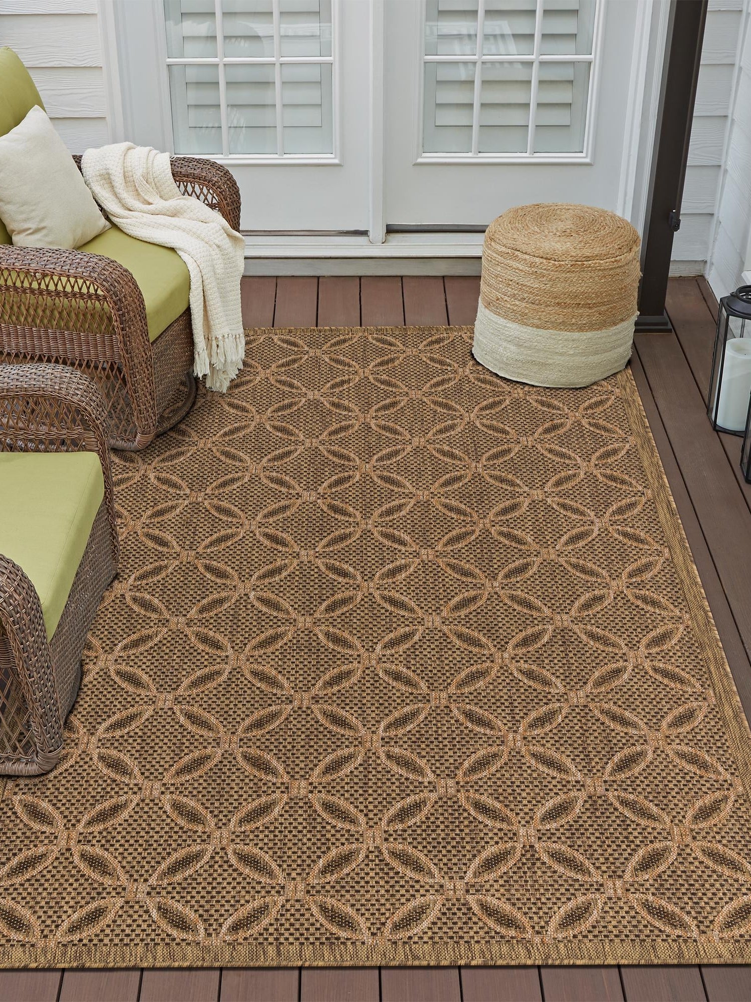 Light Brown 5' 3 x 8' Outdoor Trellis Rectangle Area Rug Weather Resistant for Patio, Deck, Terrace, Balcony, Porch Geometric Design Water Safe Outside Carpet for Sale at Rug Engine