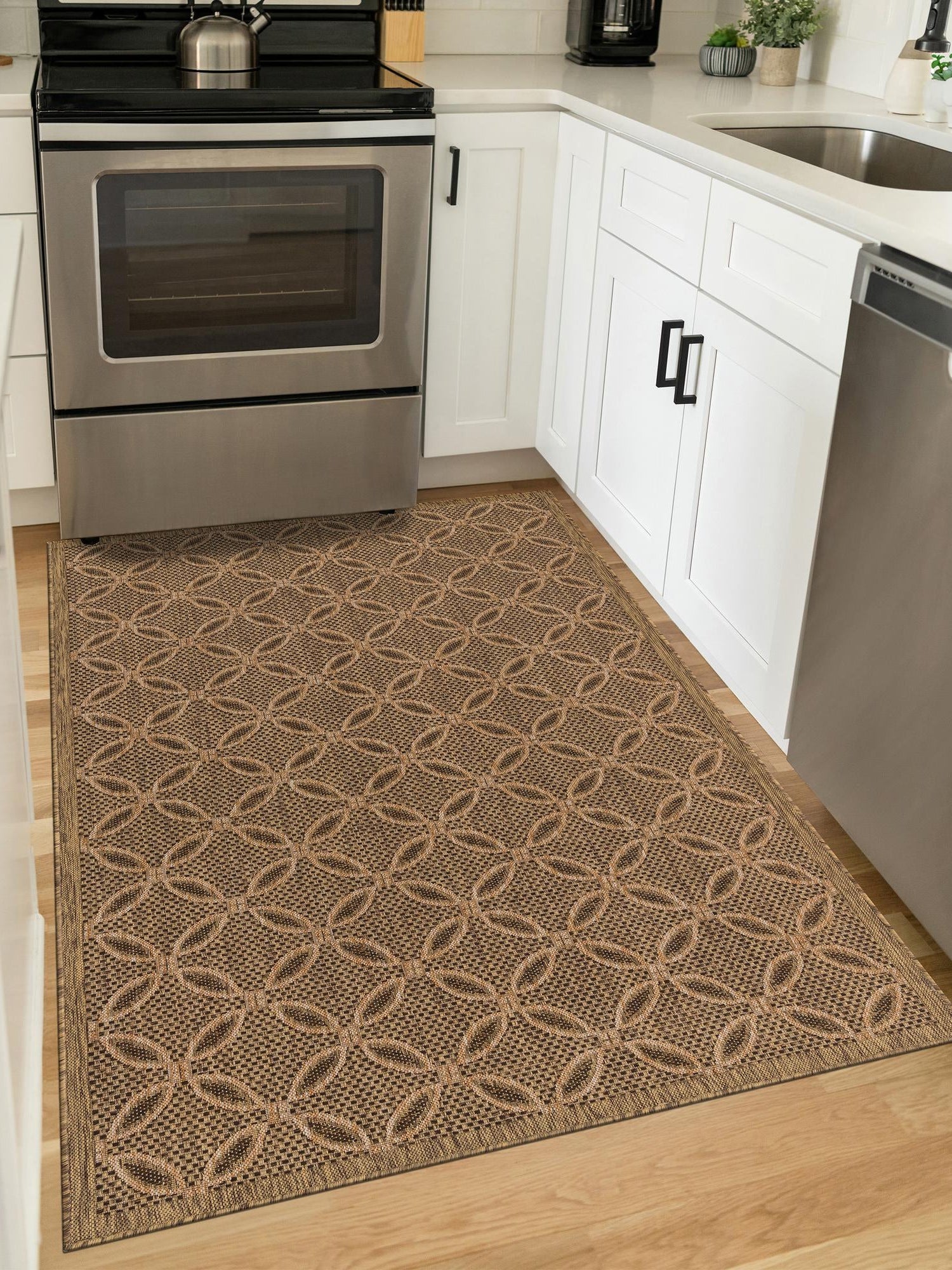 Light Brown 2' 2 x 3' 1 Outdoor Trellis Rectangle Area Rug Weather Resistant for Patio, Deck, Terrace, Balcony, Porch Geometric Design Water Safe Outside Carpet for Sale at Rug Engine