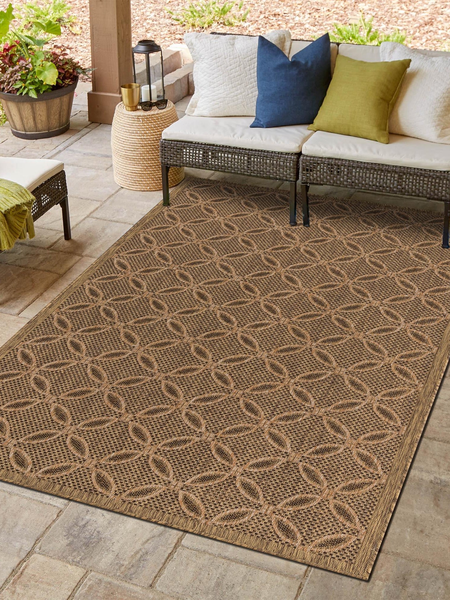 Light Brown 2' 2 x 3' 1 Outdoor Trellis Rectangle Area Rug Weather Resistant for Patio, Deck, Terrace, Balcony, Porch Geometric Design Water Safe Outside Carpet for Sale at Rug Engine