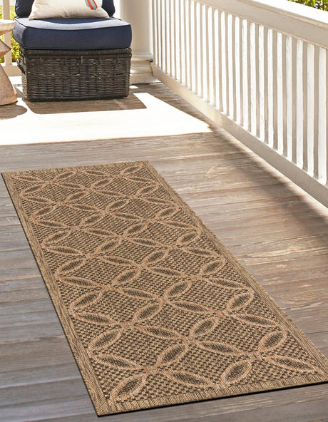 Light Brown 2' 2 x 6' 1 Outdoor Trellis Runner Area Rug Weather Resistant for Patio, Deck, Terrace, Balcony, Porch
