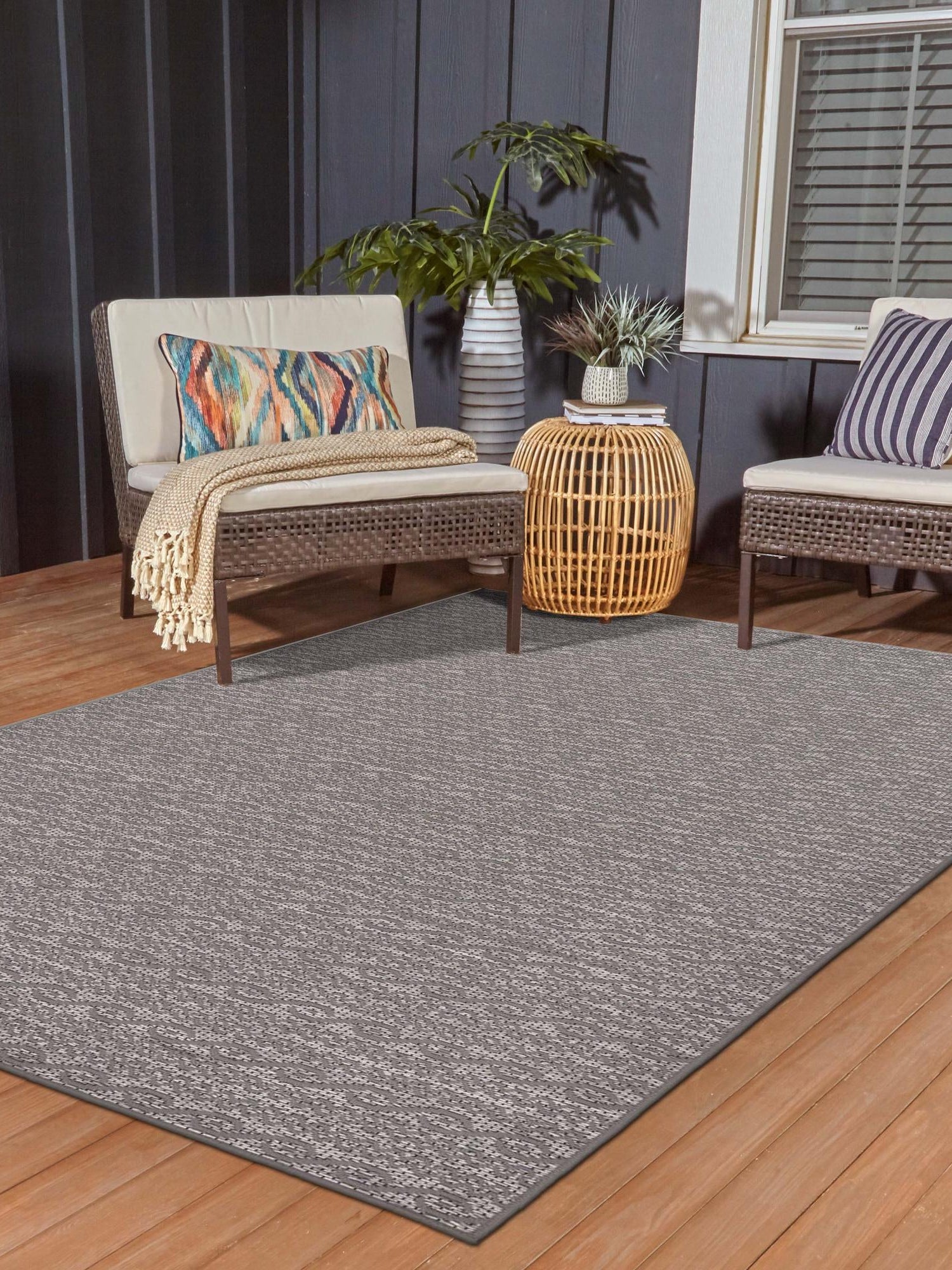 Gray 3' 3 x 5' 1 Outdoor Modern Rectangle Area Rug Weather Resistant for Patio, Deck, Terrace, Balcony, Porch 100% Polypropylene Modern Outside Carpet for Sale at Rug Engine