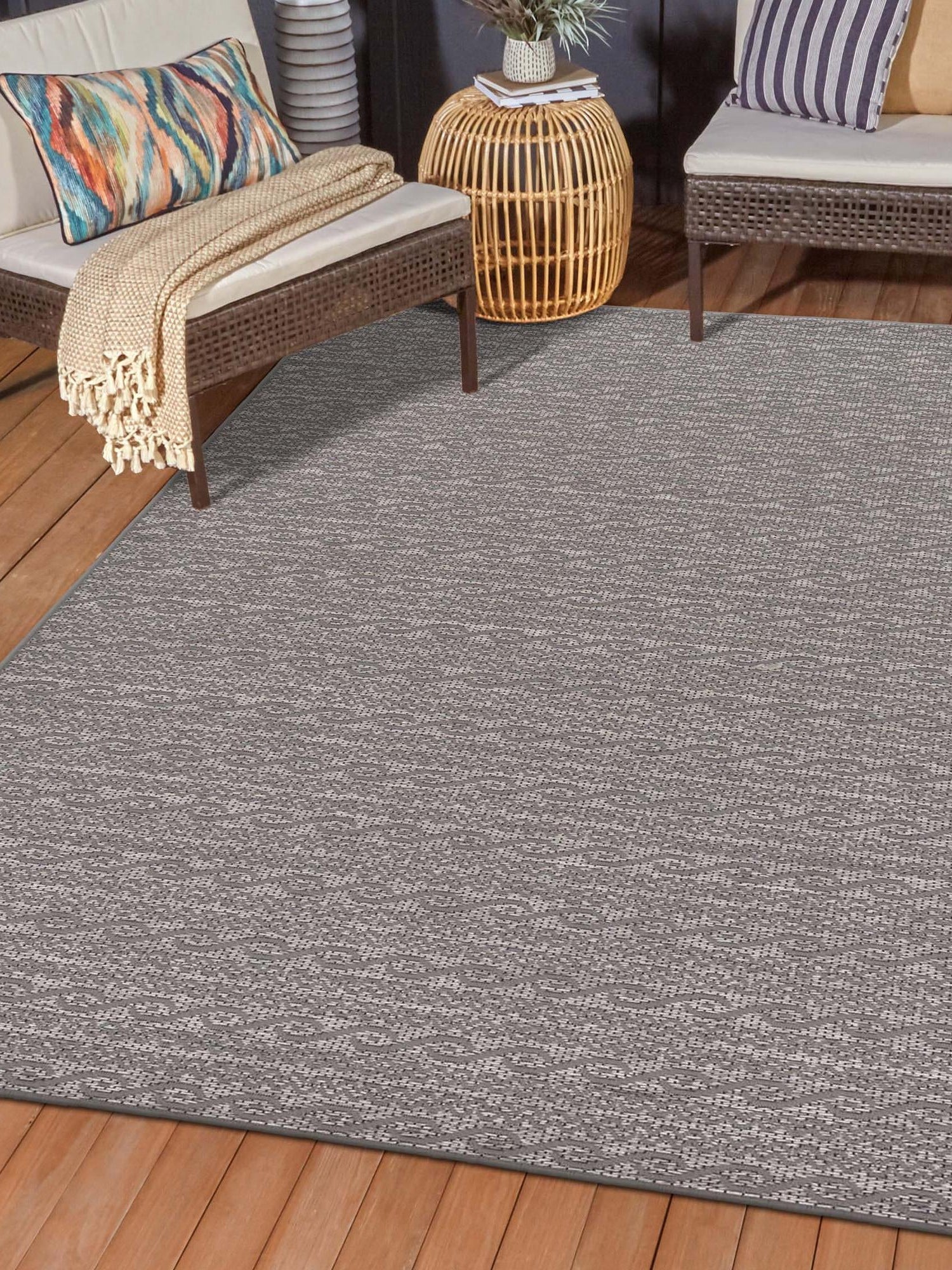 Gray 3' 3 x 5' 1 Outdoor Modern Rectangle Area Rug Weather Resistant for Patio, Deck, Terrace, Balcony, Porch 100% Polypropylene Modern Outside Carpet for Sale at Rug Engine