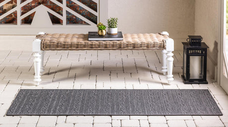 Gray 2' 2 x 6' 1 Outdoor Modern Runner Area Rug Weather Resistant for Patio, Deck, Terrace, Balcony, Porch 100% Polypropylene Modern Outside Carpet for Sale at Rug Engine
