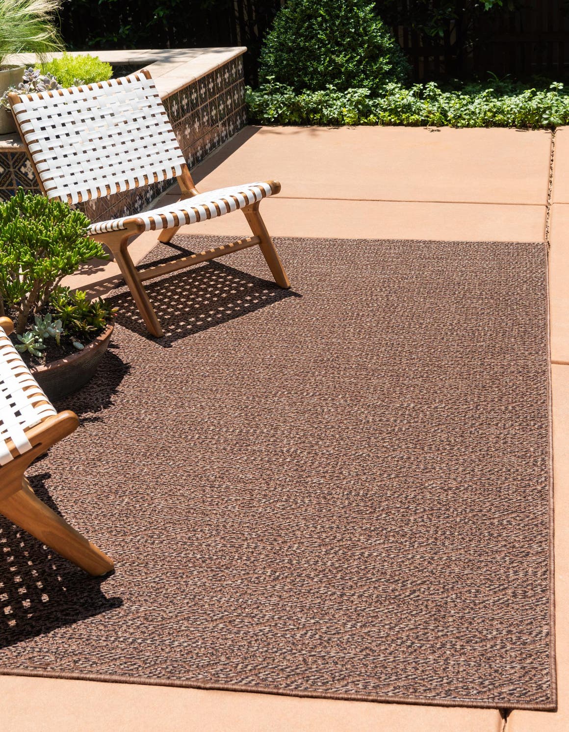 Brown 4' 1 x 6' 1 Outdoor Modern Rectangle Area Rug Weather Resistant for Patio, Deck, Terrace, Balcony, Porch 100% Polypropylene Modern Outside Carpet for Sale at Rug Engine