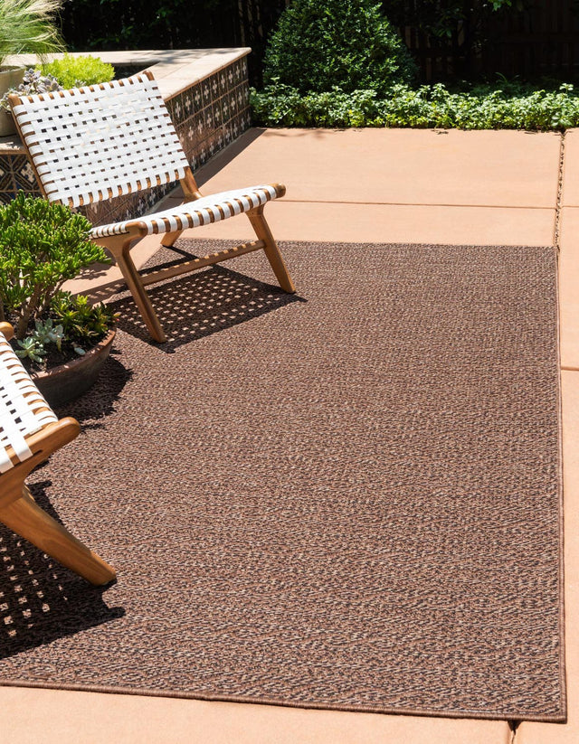Brown 7' 1 x 10' Outdoor Modern Rectangle Area Rug Weather Resistant for Patio, Deck, Terrace, Balcony, Porch 100% Polypropylene Modern Outside Carpet for Sale at Rug Engine