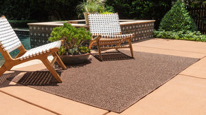 Brown 8' x 11' 4 Outdoor Modern Rectangle Area Rug Weather Resistant for Patio, Deck, Terrace, Balcony, Porch 100% Polypropylene Modern Outside Carpet for Sale at Rug Engine