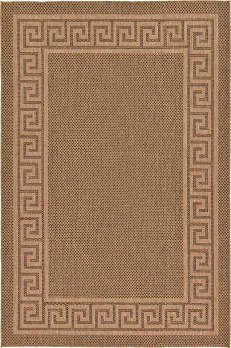 Brown 7' 1 x 10' Outdoor Border Rectangle Rug