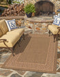 Brown 2' 2 x 3' Outdoor Border Rectangle Area Rug Weather Resistant for Patio, Deck, Terrace, Balcony, Porch 100% Polypropylene Classic Bordered Carpet for Sale at Rug Engine
