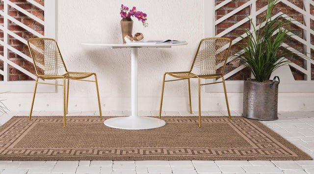 Brown 7' 1 x 10' Outdoor Border Rectangle Rug